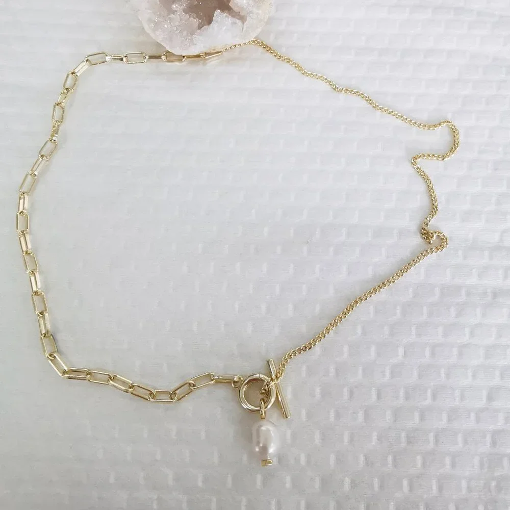 New Gold kendra scott Leighton Convertible Chain Necklace White Pearl - Picture 3 of 4